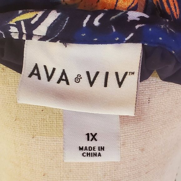 Ava & Viv Navy Multi-Color Floral Long Sleeve Dress, Size 1X - Picture 16 of 16